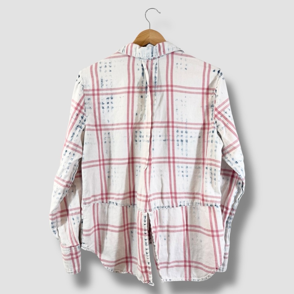 Anthropologie Cloth & Stone Button Down Shirt Size L Split Back Red White Blue - Picture 9 of 11